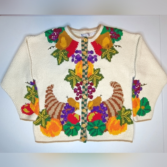 Raphels Sweaters - Raphels Vintage Grandma Fruits & Veggies Knit Cardigan Sweater M